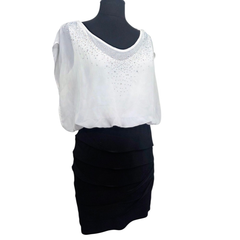 Vintage 80's Deb Women's Stretch Black Shutter Pleated Skirt Club Dress Size M